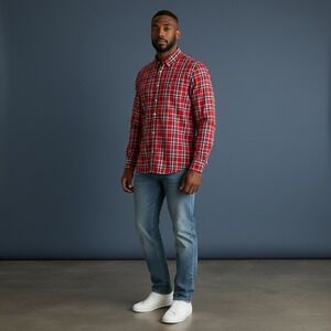 Victorinox Mens Plaid Button‎ Down Shirt Long Sleeve Custom Fit Red XXL